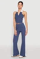 Womens Side Stripe Slit Hem Pintuck Pants,