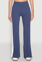 Womens Side Stripe Slit Hem Pintuck Pants,