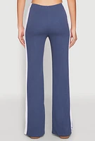 Womens Side Stripe Slit Hem Pintuck Pants,