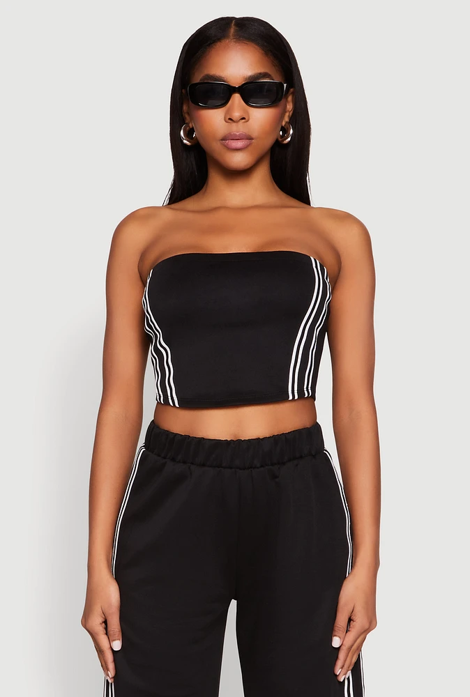 Womens Side Varsity Stripe Tube Top,