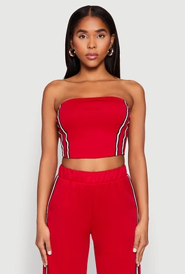 Womens Side Varsity Stripe Tube Top, Red, Size M