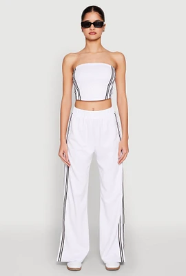 Womens Side Varsity Stripe Pants, White, Size M