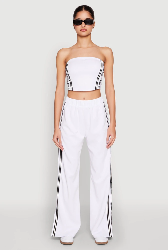 Womens Side Varsity Stripe Pants, White,