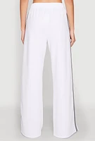 Womens Side Varsity Stripe Pants, White, Size M