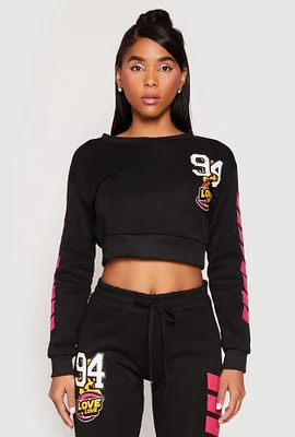Womens Fleece 94 Love Graphic Cropped Sweatshirt, M
