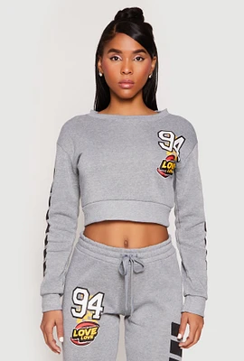 Womens Fleece 94 Love Graphic Cropped Sweatshirt,