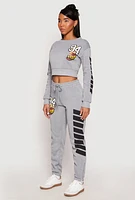 Womens Fleece 94 Love Graphic Cropped Sweatshirt, Grey, Size M