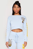 Womens Fleece 94 Love Graphic Cropped Sweatshirt, Blue, Size L