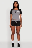 Womens Color Block USA Graphic Baseball Tee, L