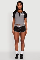 Womens Color Block USA Graphic Baseball Tee, L