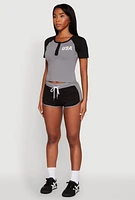 Womens Color Block USA Graphic Baseball Tee, L