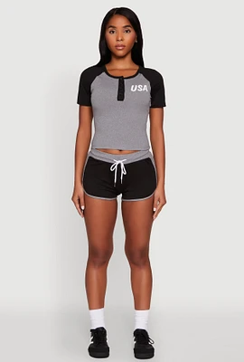 Womens Contrast Trim Dolphin Shorts, Black, Size XL