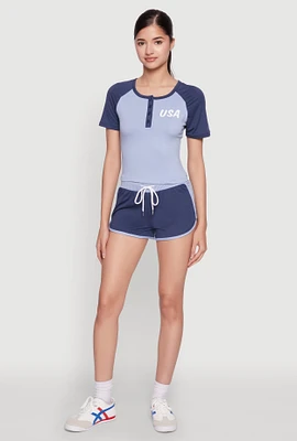Womens Contrast Trim Dolphin Shorts, Blue, Size XL