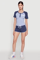 Womens Contrast Trim Dolphin Shorts, Blue, Size XL