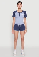 Womens Contrast Trim Dolphin Shorts, Blue, Size XL