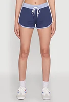 Womens Contrast Trim Dolphin Shorts, Blue, Size XL
