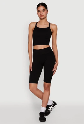 Womens Ribbed Knit Seamless Bike Shorts, S-M