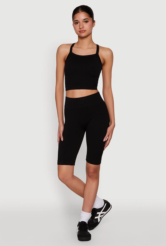 Womens Ribbed Knit Seamless Bike Shorts,