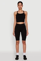 Womens Ribbed Knit Seamless Bike Shorts,