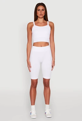 Womens Ribbed Knit Seamless Bike Shorts, White,