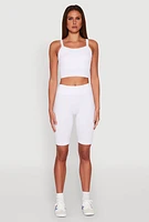 Womens Ribbed Knit Seamless Bike Shorts, White,