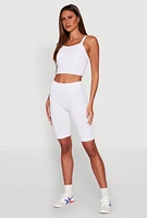 Womens Ribbed Knit Seamless Bike Shorts, White,