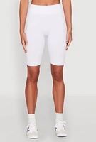 Womens Ribbed Knit Seamless Bike Shorts, White,