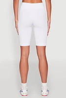 Womens Ribbed Knit Seamless Bike Shorts, White,