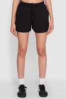 Womens Ribbed Knit Drawstring Shorts, Black,