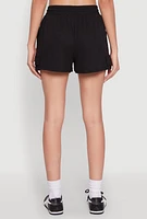 Womens Ribbed Knit Drawstring Shorts, Black,