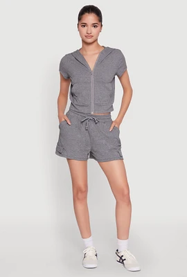 Womens Ribbed Knit Drawstring Shorts, Grey, Size XL