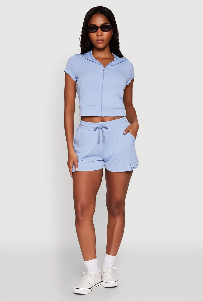 Womens Ribbed Knit Drawstring Shorts,