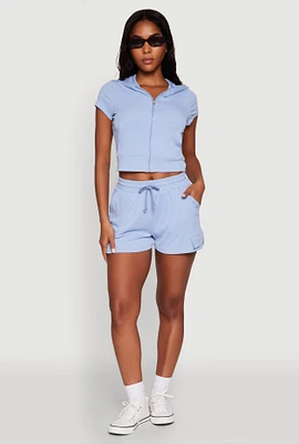 Womens Ribbed Knit Drawstring Shorts,