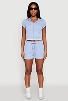 Womens Ribbed Knit Drawstring Shorts,