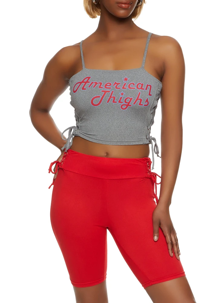 Womens American Thighs Lace Up Side Crop Top, Grey, Size L