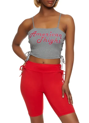 Womens American Thighs Lace Up Side Crop Top, Grey, Size L