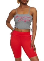 Womens American Thighs Lace Up Side Crop Top, Grey, Size L