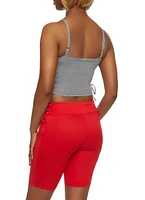 Womens American Thighs Lace Up Side Crop Top, Grey, Size L