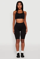 Womens Seamless Zip Front Sports Bra, Black, Size S-M