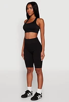 Womens Seamless Zip Front Sports Bra, Black, Size S-M