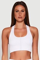 Womens Seamless Zip Front Sports Bra, White,