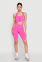 Womens Seamless Zip Front Sports Bra, Pink, Size S-M