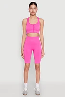 Womens Seamless Zip Front Sports Bra, Pink, Size S-M