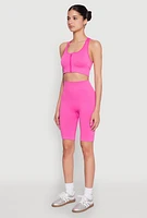 Womens Seamless Zip Front Sports Bra, Pink, Size S-M