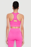 Womens Seamless Zip Front Sports Bra, Pink, Size S-M