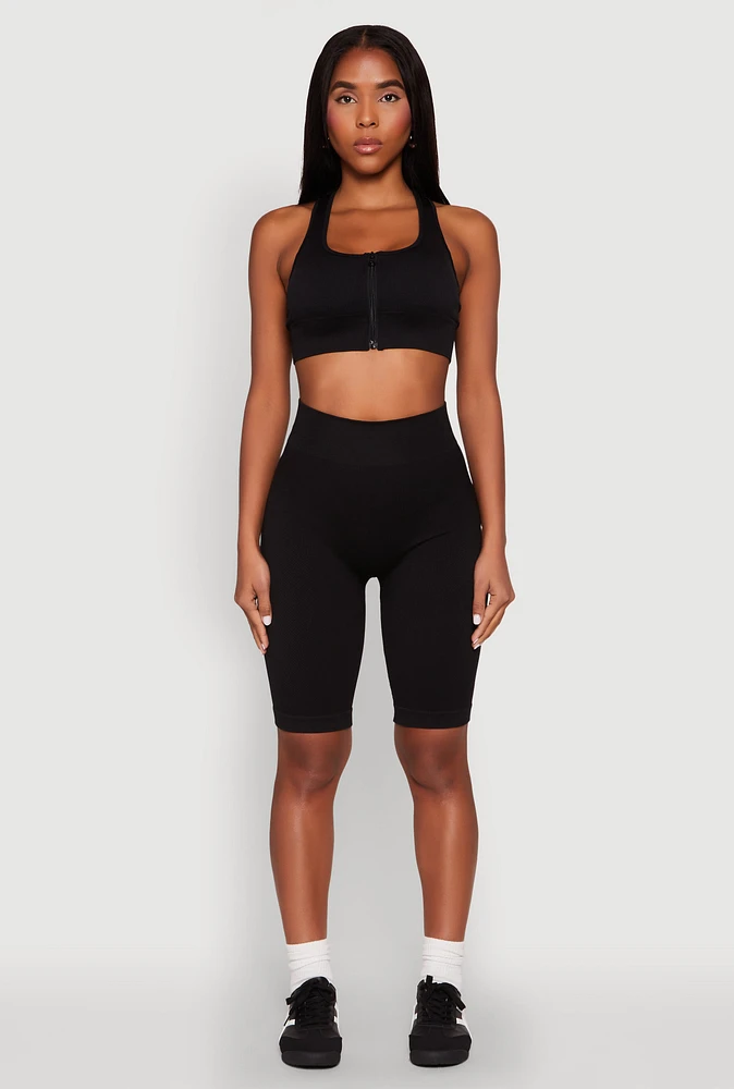 Womens Seamless High Waist Bike Shorts, Black, Size S-M