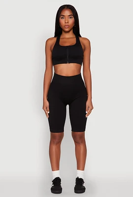 Womens Seamless High Waist Bike Shorts, Black, Size S-M