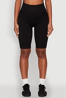 Womens Seamless High Waist Bike Shorts, Black, Size S-M
