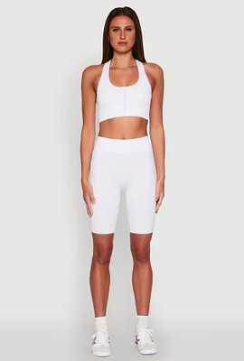 Womens Seamless High Waist Bike Shorts, White,