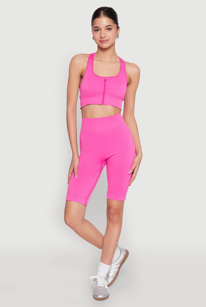 Womens Seamless High Waist Bike Shorts, Pink,